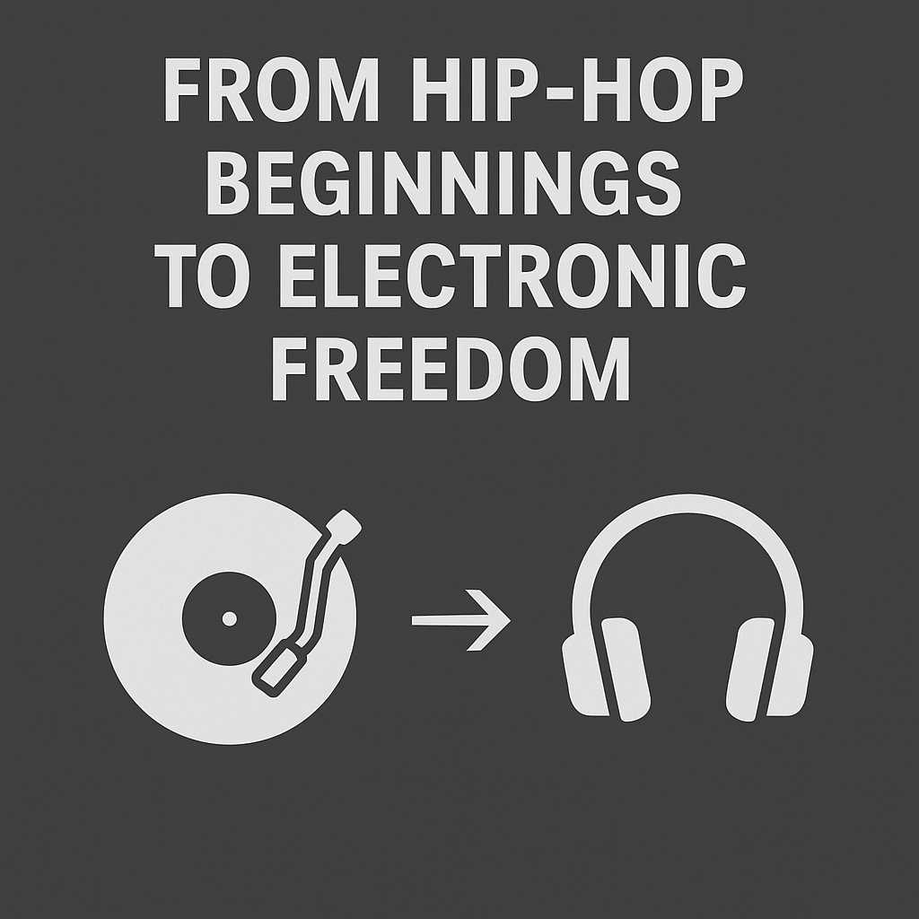 Minimalist grey graphic representing DJ style evolution
